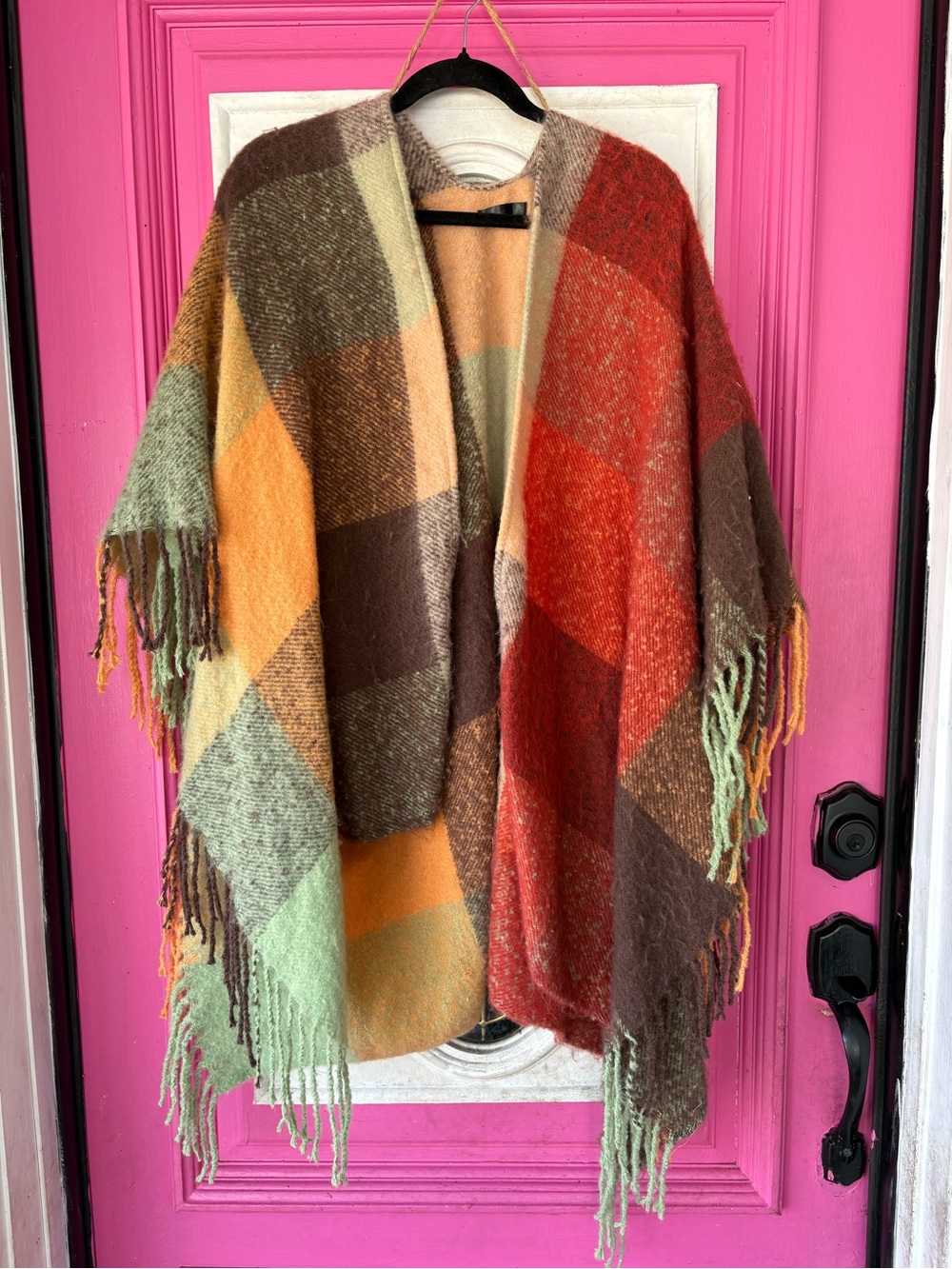 Autumn plush super soft Plaid Fringe Wrap Cardigan - Women's Sweater